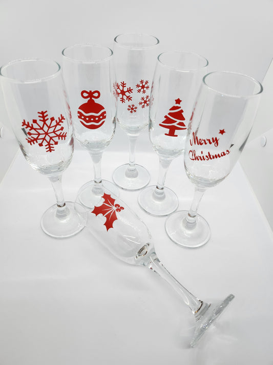 Set of 6 Christmas Champagne Glasses