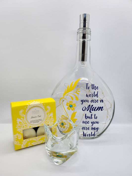Mum - To the World Bottle Lamp and Candle Gift Set