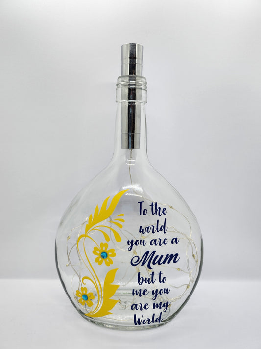 Mum - You are my World Glass Light Up Bottle / Night Lamp