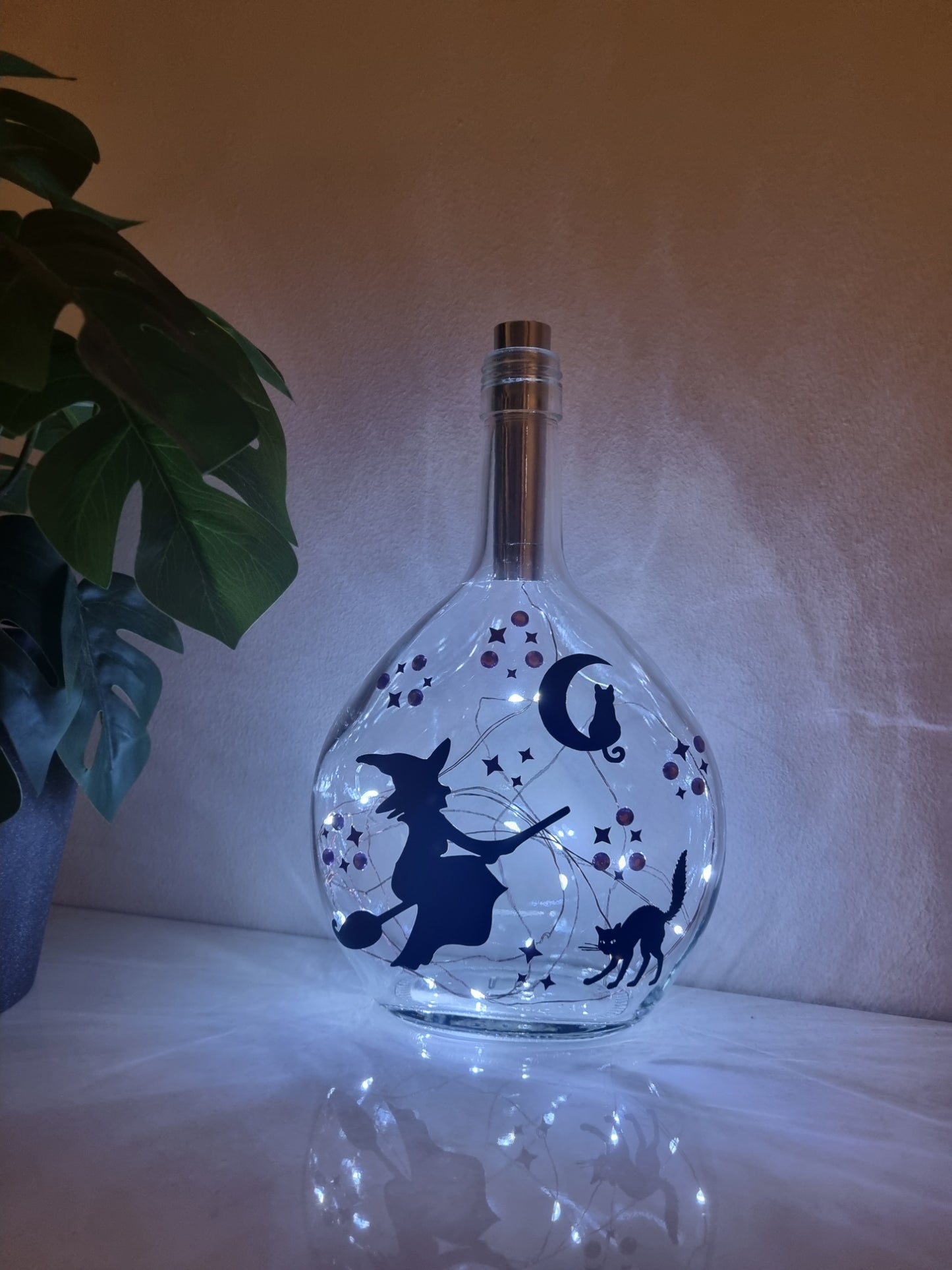 Witch Themed Glass Light Up Bottle / Night Lamp